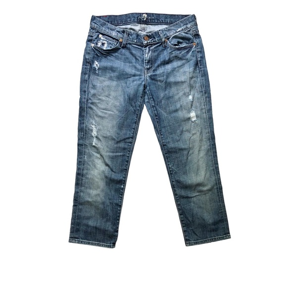 7FAM Crop Straight Leg Distressed Size 28 Capri Summer Jeans - Picture 2 of 13